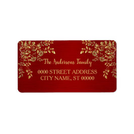 Returadress jul Golden Löv Red Helgdag Adressetikett