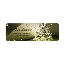 Returadress jul Golden Träd Shiny Stars Returadress Etikett