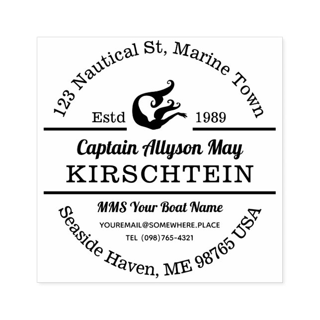 Returadress Kapten Sjöjungfru Nautical Marine Sea Stämpel (Tryck)