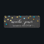 RETURADRESS konetti guld turkos chalkboard Etikett<br><div class="desc">En modern, djärv design med en toppen söt konetti mönster. Det är enkelt att anpassa konfigurationen som mall med din egen text - gör den till din egen! Vill du ändra designen kärlek, men vill se den ändras - olika färg - en annan produkt för att komplettera ditt varumärke? Inga...</div>