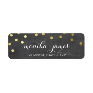 RETURADRESS konetti polka dot guld chalkboard Returadress Etikett