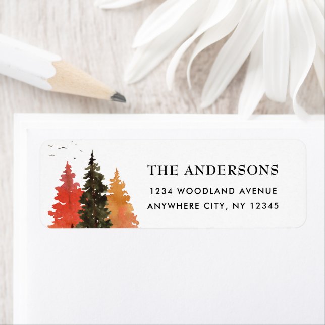 Returadress Lab för höstskogsvattenfärgen Träd Etikett (Insitu)