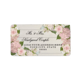 Returadress Large Wooden Board Rosa Hydrangeas Adressetikett