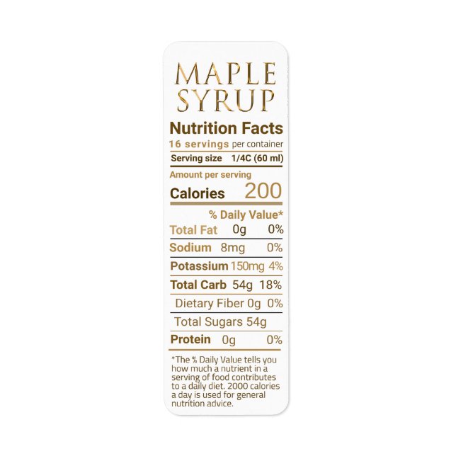 Returadress Maple Syrup Nutrition Guld-övertoning Etikett (Framsidan)