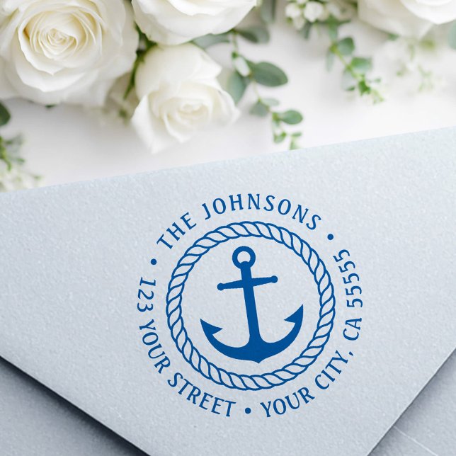 Returadress med ankare och repborder självfärgande stämpel (Anchor with rope border return address self-inking stamp)