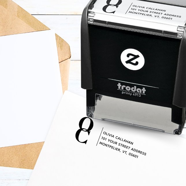 Returadress Modern Minimalist Script Monogram Självfärgande Stämpel (Skapare uppladdad)