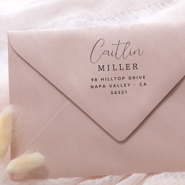 Returadress Modern Minimalistskript Namn Självfärgande Stämpel (Rubber Stamp Mock-up)