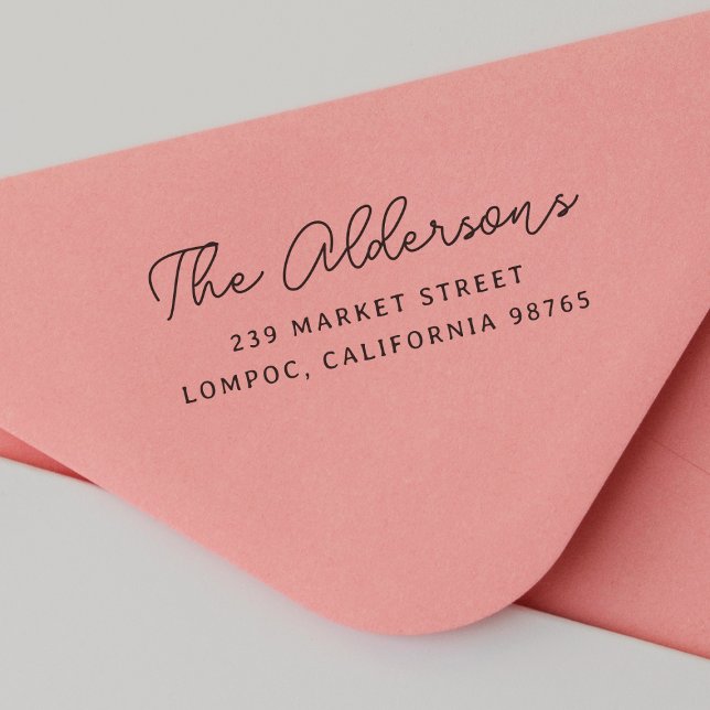 Returadress Modern Script Family Namn Självfärgande Stämpel (Rubber Stamp Mock-up)