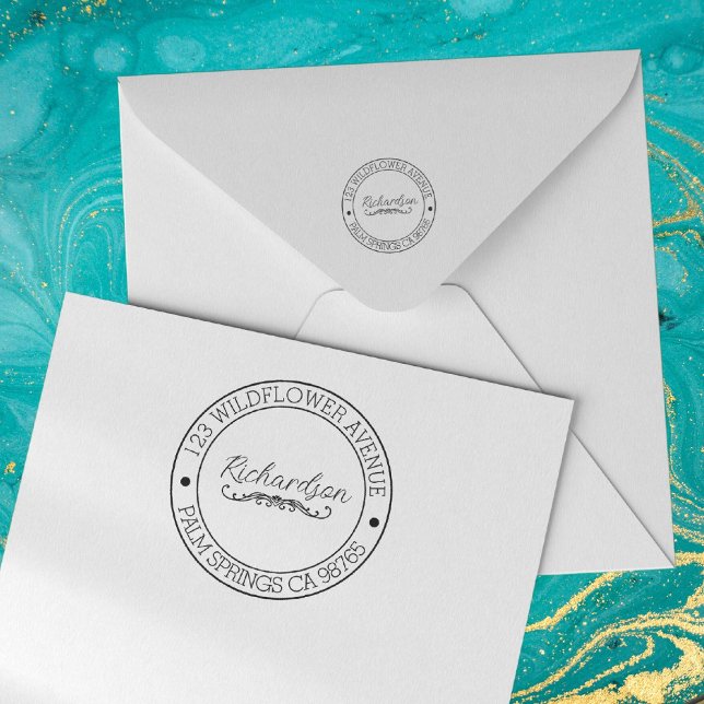 Returadress Modern Typografi-runda Självfärgande Stämpel (Return Address Modern Typography Round Self-inking Stamp)