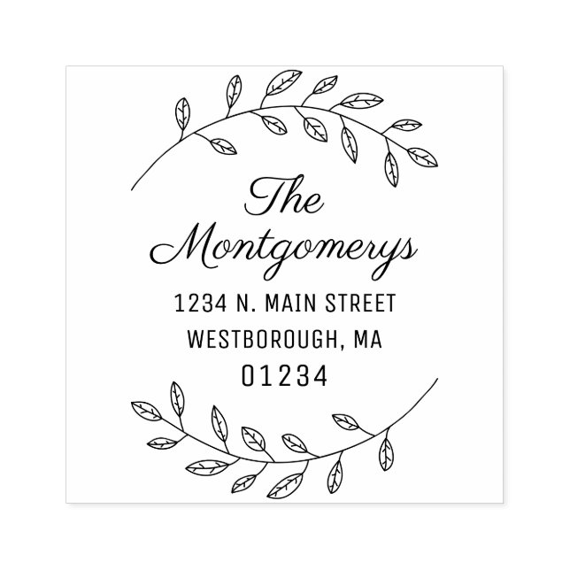 Returadress Script Botaniskt Skapa dig själv Stämpel (Tryck)