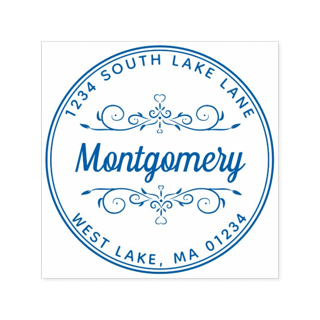 Returadress Script Heart Blommigt Family Namn Självfärgande Stämpel (Design)