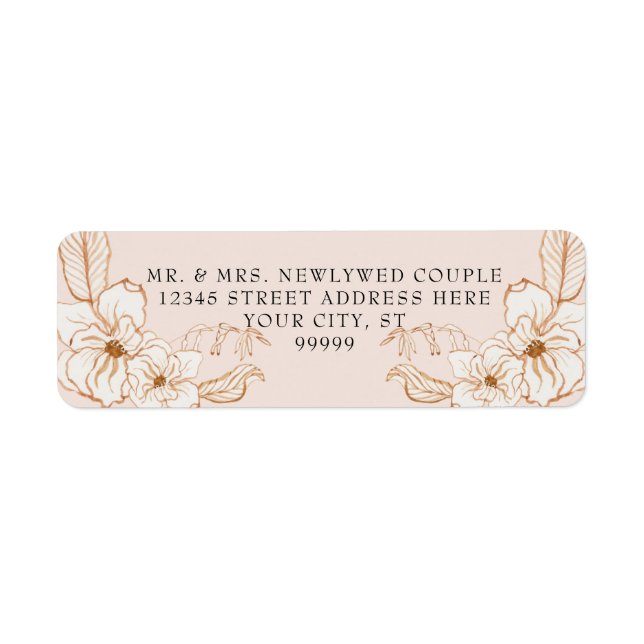 Returadress Terra Cotta Guld på Rosa Blommigt Etikett (Framsidan)