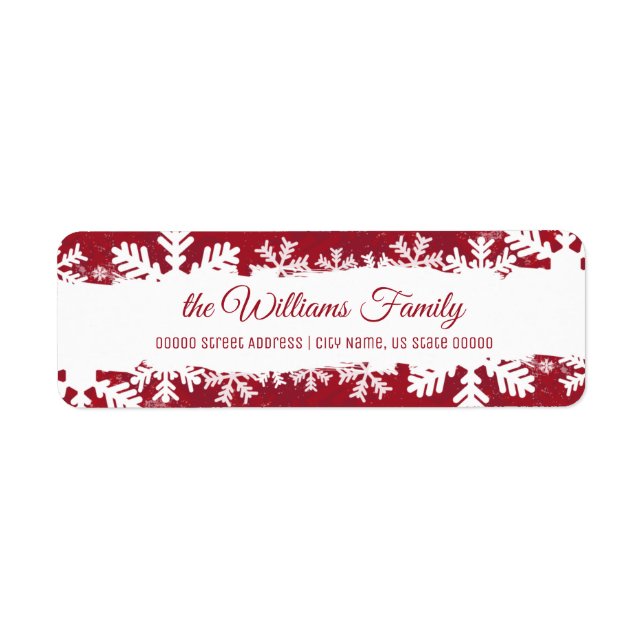 Returadress till Julrött Rustic Snowflake Returadress Etikett (Framsidan)