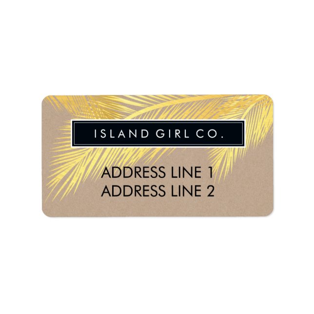 RETURADRESS tropiska handflatan fronds guld el Adressetikett (Framsidan)