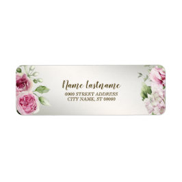 Returadress Watercolor Rosa Blommigt Shiny Bronze Returadress Etikett