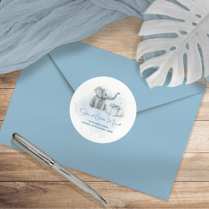 Returadressen Baby Elephant Blue Baby Shower Runt Klistermärke