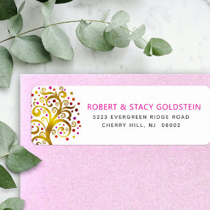 Returadressen bat mitzvah Guld Rosa Livets träd Returadress Etikett