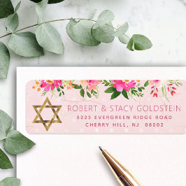 Returadressen Bat mitzvah Rosa Blommigt Girly Guld Returadress Etikett