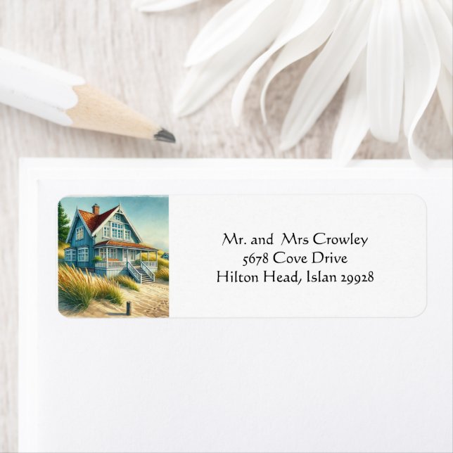 Returadressen Beach House Returadress Etikett (Insitu)