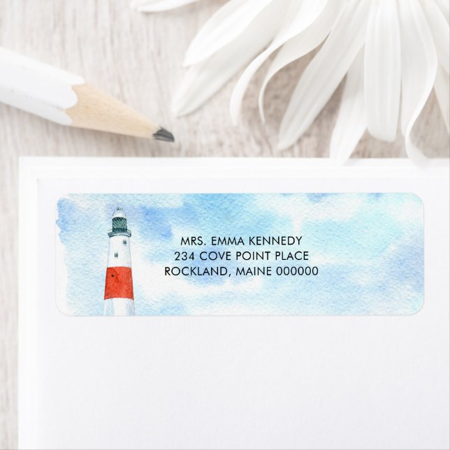 Returadressen Beach Lighthouse Nautical ThLED Returadress Etikett (Insitu)