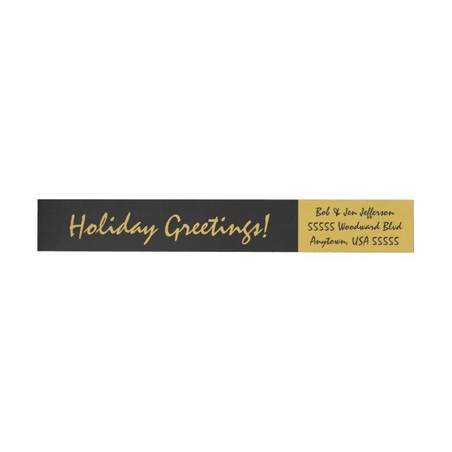 Returadressen Black and Guld Holiday Greetings Etikettband (Individuell)