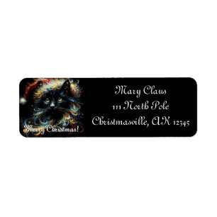 Returadressen Black Cat Santa Santa Hat Returadress Etikett