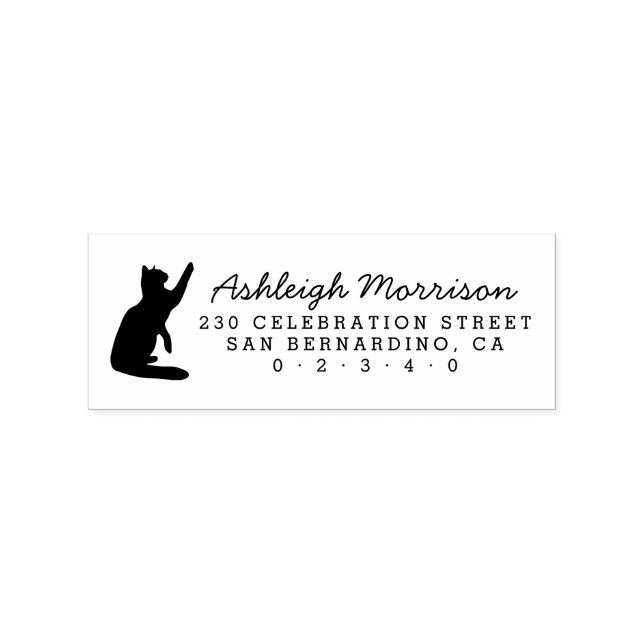 Returadressen Black Cat Silhouette Script Namn Stämpel (Tryck)