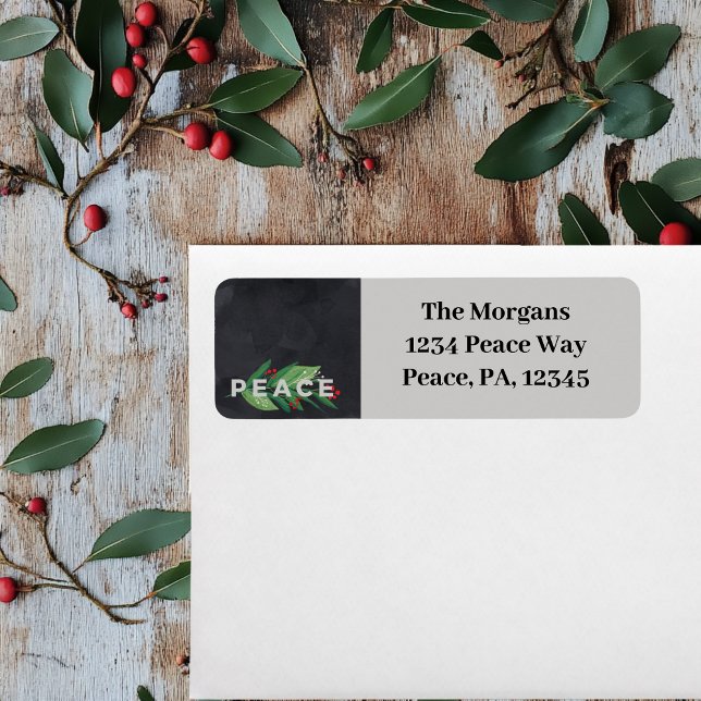 Returadressen Black, Grönt och Red Peace Returadress Etikett (Black and Green Holly and Peace Return Address Label)