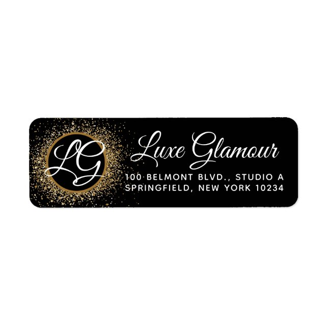Returadressen Black & Guld Modern Glamor Salon Returadress Etikett (Framsidan)