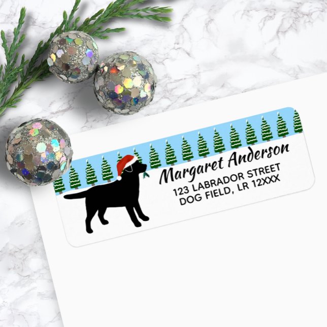 Returadressen Black Labrador, jultomten Returadress Etikett (Black Labrador Christmas Santa Design Return Address Label for Labrador Owners.)