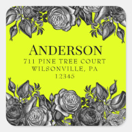 Returadressen Black Ro Lime Green Bröllop Fyrkantigt Klistermärke