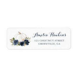 Returadressen blommigt Navy Blue Pumpkin Fall Returadress Etikett