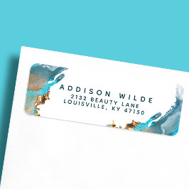 Returadressen Blue and Guld Modern Art Liquid Bläc Returadress Etikett