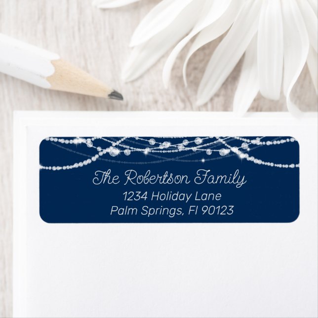 Returadressen Blue and White String Ljus Returadress Etikett (Insitu)