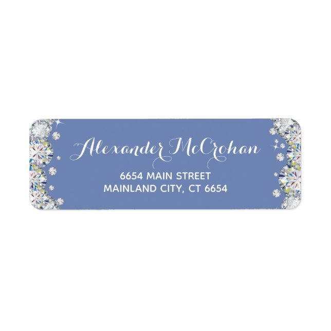 Returadressen Blue och Silver Diamond Glitter Returadress Etikett (Framsidan)