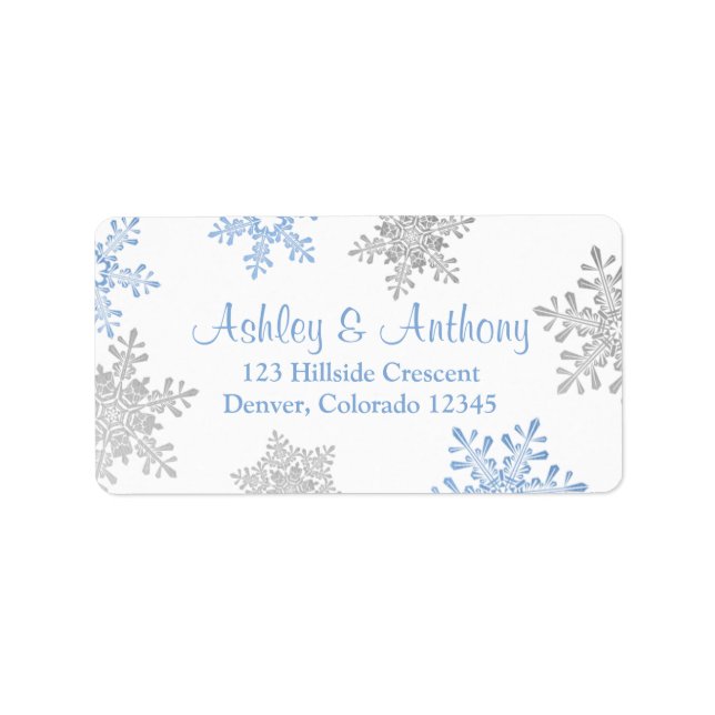 Returadressen Blue Silver Snowflake Bröllop Adressetikett (Framsidan)