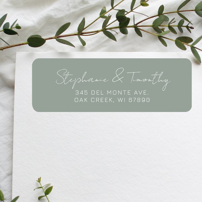 Returadressen Bröllop minimalistisk Grönt Returadress Etikett (Effortlessly manage wedding correspondence with our simple return labels, ensuring seamless mailing.)
