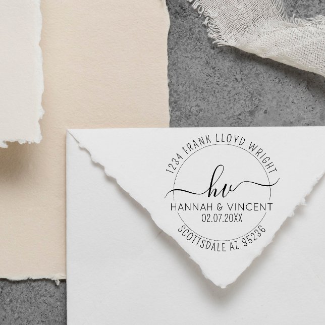 Returadressen Bröllop Monogram Calligraphy Script Självfärgande Stämpel (Skapare uppladdad)