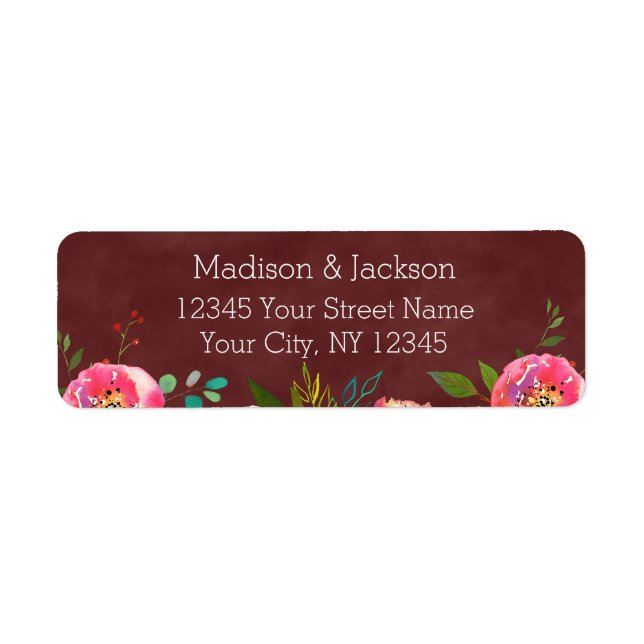 Returadressen Bröllop på hösten Burgundy Blommigt Returadress Etikett (Framsidan)