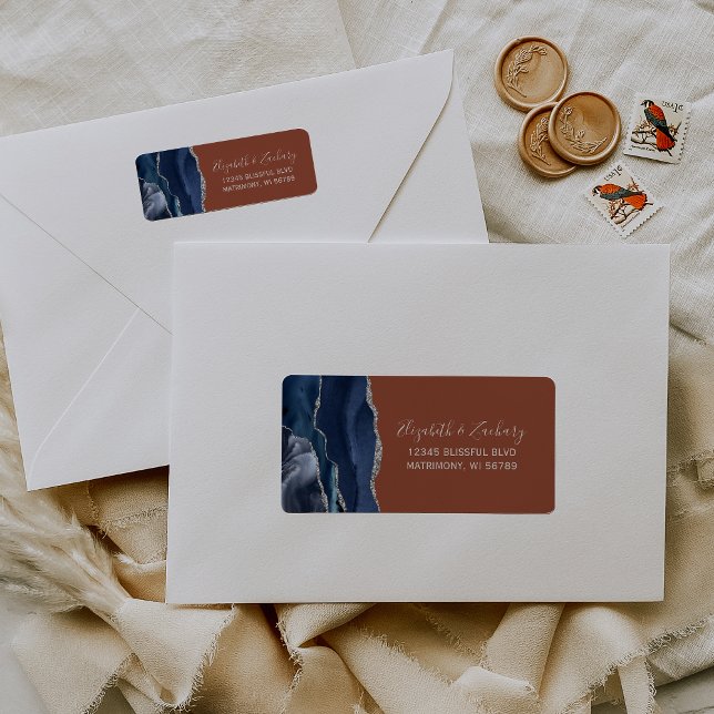 Returadressen Bröllop vid marinblå förbränning av  Returadress Etikett (Skapare uppladdad)