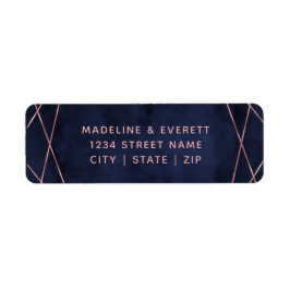 Returadressen Bröllop vid marinblått och Ro Guld L Returadress Etikett