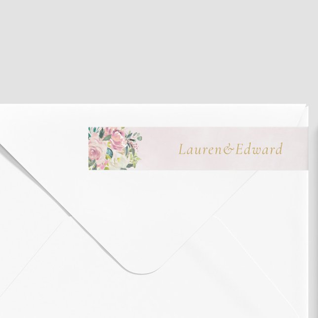 Returadressen Bröllop vid  Rosan Blommigt Etikettband (Skapare uppladdad)