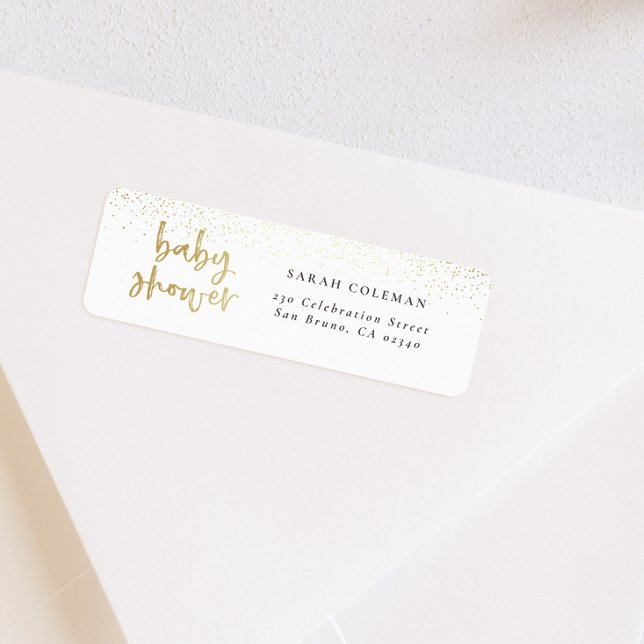 Returadressen Brushed Guld Baby Shower Returadress Etikett (Return Address Label Mock-up)