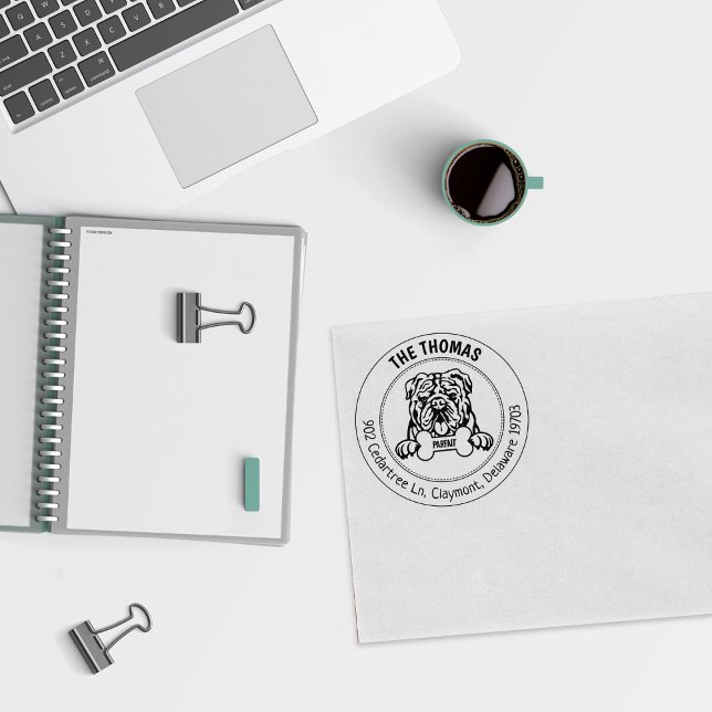 Returadressen Bulldog Hund Family Stämpel (Skapare uppladdad)