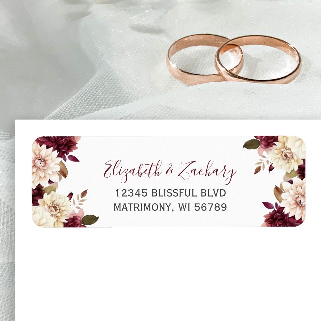 Returadressen Burgundy Cream Blommigt Bröllop Returadress Etikett (Skapare uppladdad)