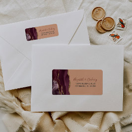 Returadressen Burgundy Guld Agate Peach Bröllop Returadress Etikett