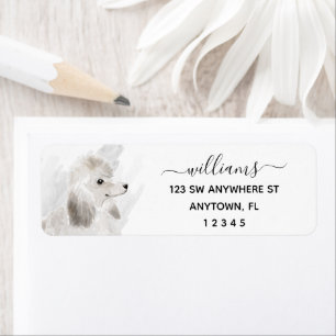 Returadressen Calligraphy White Pudel Hund Returadress Etikett