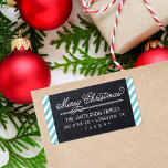 Returadressen Chalkboard och Rand jul Adressetikett<br><div class="desc">Anpassningsbar God jul returetiketter med faux chalkboard bakgrund och aqua stripe gräns. Anpassa den med din familj namn och returadress. Använda designen verktyg för att redigera texten typsnitt och färg eller lägga till egna foton för att skapa en unik helgdag-returetiketter.</div>