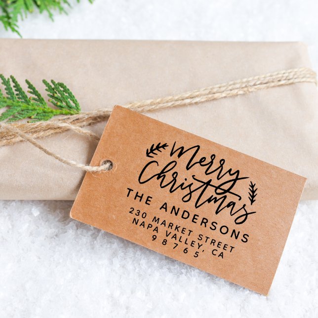 Returadressen chic Rustic Script God jul Självfärgande Stämpel (Skapare uppladdad)