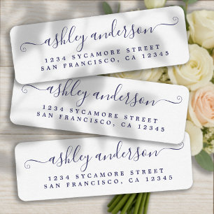Returadressen chic Script Navy Blue Namn Returadress Etikett